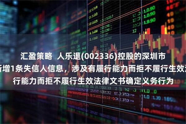 汇盈策略  人乐退(002336)控股的深圳市人人乐商业有限公司新增1条失信人信息，涉及有履行能力而拒不履行生效法律文书确定义务行为